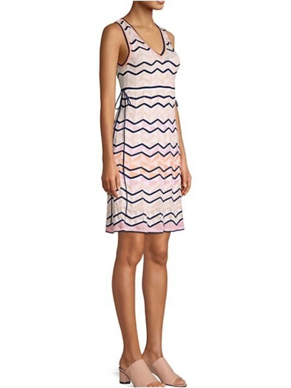 MISSONI V Neck Chevron Zig Zag Knit Multicolor Sleeveless Dress Size 42